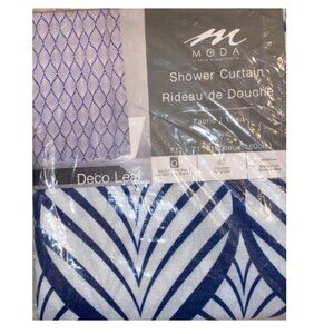 Moda Deco Leaf Fabric Shower Curtain Navy and White